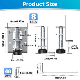 Set of 8 Adjustable Furniture Feet 55/102 mm Heavy Duty Furniture Levelling Feet, Height Adjustable Feet for Furniture with 48 Small Screws and 1 Allen Key for Cabinets Shelves Cabinets Workbench