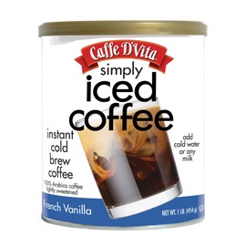 Caffe D'Vita Simply Iced Coffee French Vanilla - 100% Colombian Arabica Instant Mix, French Vanilla Instant Coffee, Low Calorie Iced Coffee, Lightly Sweetened, Dairy Free - 1 Lb Can