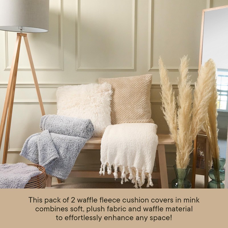 Brentfords Waffle Fleece Cushion Covers Set of 2 Plush Scatter