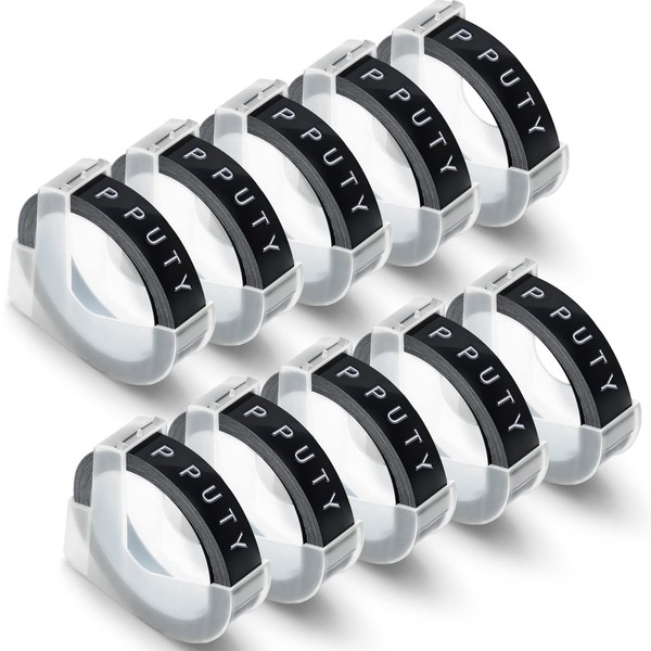 10 X White on Black Tape Compatible with Dymo Embossing