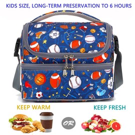 FlowFly Double Decker Cooler Insulated Lunch Bag Large Tote for Boys, Girls, Men, Women, With Adjustable Strap, Football