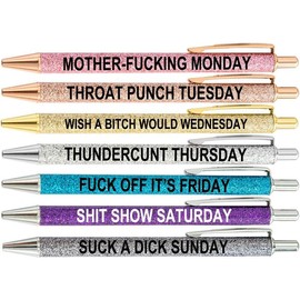 7 count Funny Daily Pens Swear Word Weekend Set, Bad Fun Comfortable Writing Ballpoint Pen(Pack of 7) - Colour: 7 PCS WEEK Pens