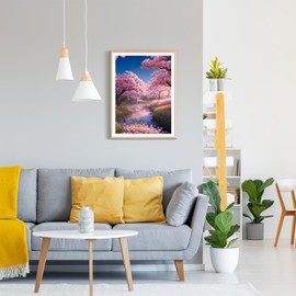 GDYEEH DIY 5D Cherry Blossom Diamond Art Painting Kit, Flowers Full Round Drill Sparkling Diamond Painting Picture, Diamond Painting Art Craft Kits for Adults Beginners, Home Wall Decor 30x40cm