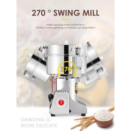 CGOLDENWALL 300g Electric Grain Grinder Mill Safety Upgraded 1500W High-speed Spice Herb Grinder Commercial Superfine Grinding Machine Dry Cereals Pulverizer CE 110V (300g Swing Type)