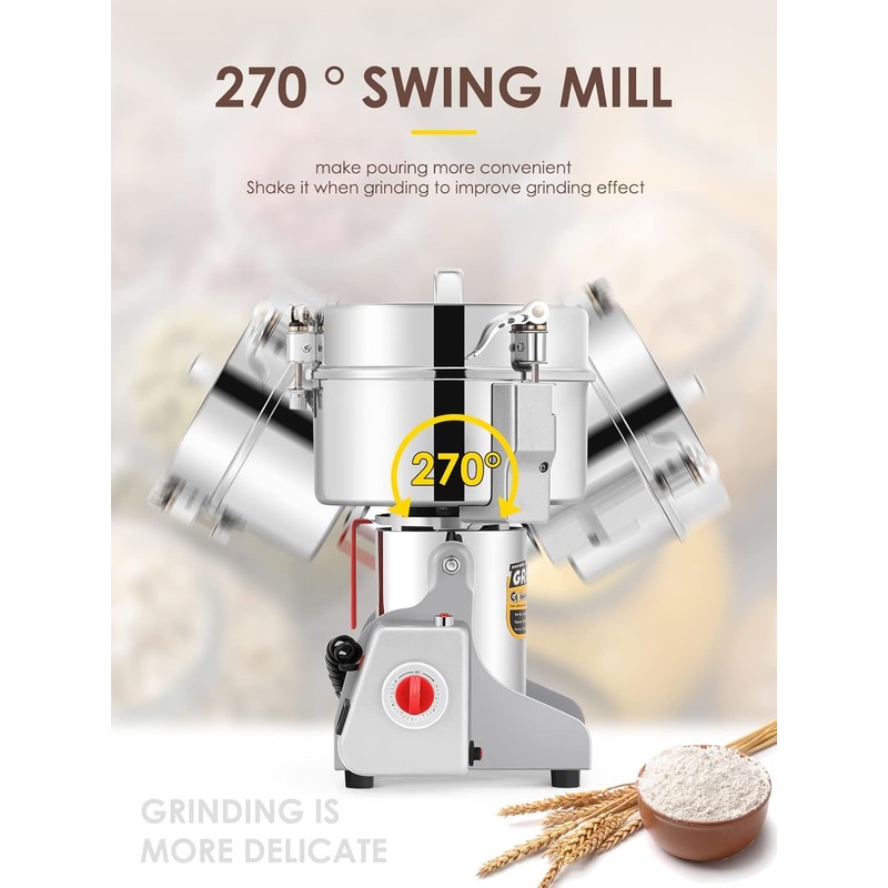 CGOLDENWALL 300g Electric Grain Grinder Mill Safety Upgraded 1500W High-speed