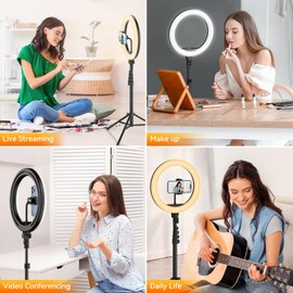 TODI TODI 12" Ring Light with 63" extendable Tripod Stand, Selfie Ring Light with Phone Holder and Wireless Remote, 2-in-1 Dimmable LED Ring Light and Selfie Stick for Makeup, Live Stream, Photography