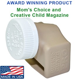 Buckle Guard PRO Seat Belt Button Cover Deters Children & Disabled Adults from Opening their Seat Belt while Riding in a Motorized Vehicle, No "Key" Needed to Open Device (Tan)