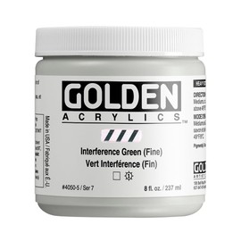 Heavy Body Acrylics by GOLDEN, Interference Green (Fine), 8 fl. oz. Jar, Professional Acrylic Paint, Transparent