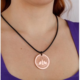 DEMMEX Solid Copper Tree of Life Pendant Necklace, 2.5mm Thick, 1.5 Inches Diameter, Uncoated, Unisex, Handmade in Turkey, Copper, No Gemstone