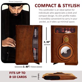 STARHIDE AirTag Wallet: A Sleek, Minimalist Wallet Featuring RFID-Blocking Technology and a Built-in Holder for AirTag, Crafted for Both Men and Women. (Brown Hunter)
