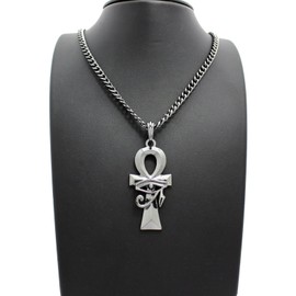 Fashion 21 Egyptian Micro Breath of Life Ankh Pendant 24" Various Chain Necklace in Hematite Tone (5mm 24" Cuban Chain)