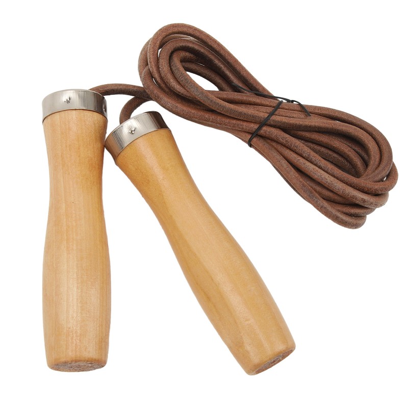Jump Rope Cowhide Wooden Handle Portable Highly Effective Skipping Rope