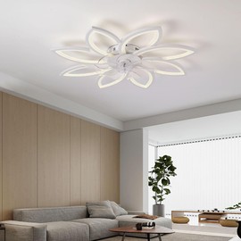 SPEVCH 35" Ceiling Fans With Lights and Remote, Modern Ceiling Fan With Light, 6 Speeds 3 Light Color Low Profile Ceiling Fan With Light For Bedroom Living Room (White)