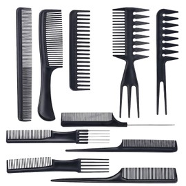 Hair Comb, 10 Pcs Fine and Wide Tooth Comb Set, Rat Tail Comb Professional Barber Comb for Women or Men Various Stying Curly and Straight Hair