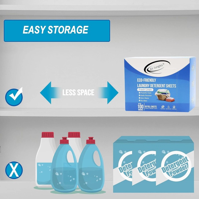 Air Jungles Laundry Detergent Sheets 50 ct, Fresh Linen Scent,