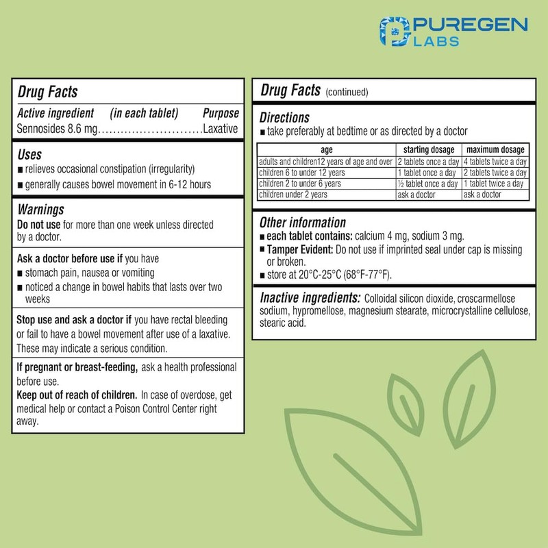 Puregen Labs Senna 8.6 mg Tablets (120 Count) – Natural