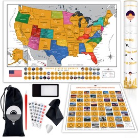 TRIPA TRIPS White Scratch off Map of United States & All 63 US National Parks Poster - Easy-to-Scratch 50 Landmarks & Flags - 24x17 Large Scratch off USA Map + Travel Map Kit - Gift for Travelers