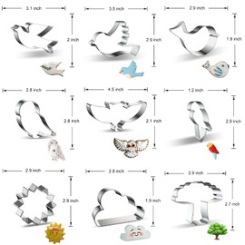 Stainless Steel Bird Cookie Cutters - 9-Piece Set: Dove, Pigeon, Owl, Sparrow, Parrot, Little Bird, Flying Woodland Animals and Sky Sun Cloud Tree Shapes - Biscuit and Fondant Molds