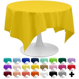 PARTY ULYJA Yellow Tablecloths Plastic 3 Pack Premium 84 Inches Disposable Table Covers Decorative Table Cloths for Round Dinning Kitchen Tables
