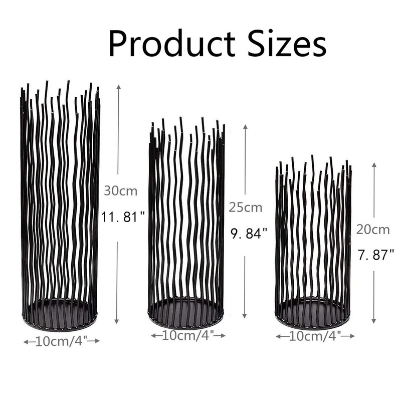 Black Metal Wire Willow Pillar Candleholder Set, Creative Hollow Geometric