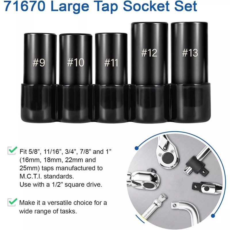 LIS 71670 Large Tap Socket Set For 5/8", 11/16", 3/4",