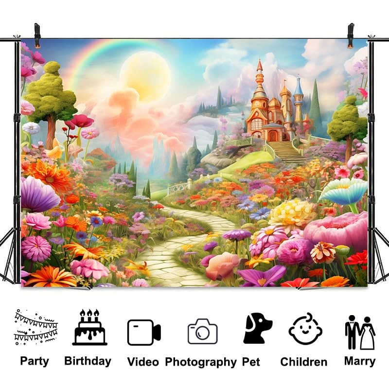 Fairy Tale Castle Backdrop 7 x 5 ft ，Pink Magical