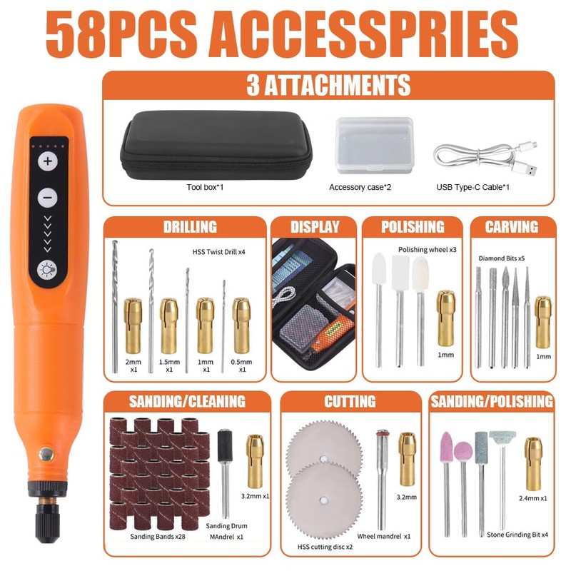 Powerful Mini Cordless Rotary Tool Kit with 5-Speed and USB