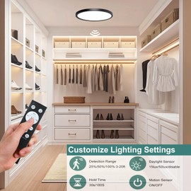 ZCHYLED Hard-Wired Motion Sensor Ceiling Light Indoor,12 inch Motion Sensor LED Ceiling Light Flush Mount,Motion Light for Closet Hallway Laundry Porch Pantry, Black, NOT Battery Operated