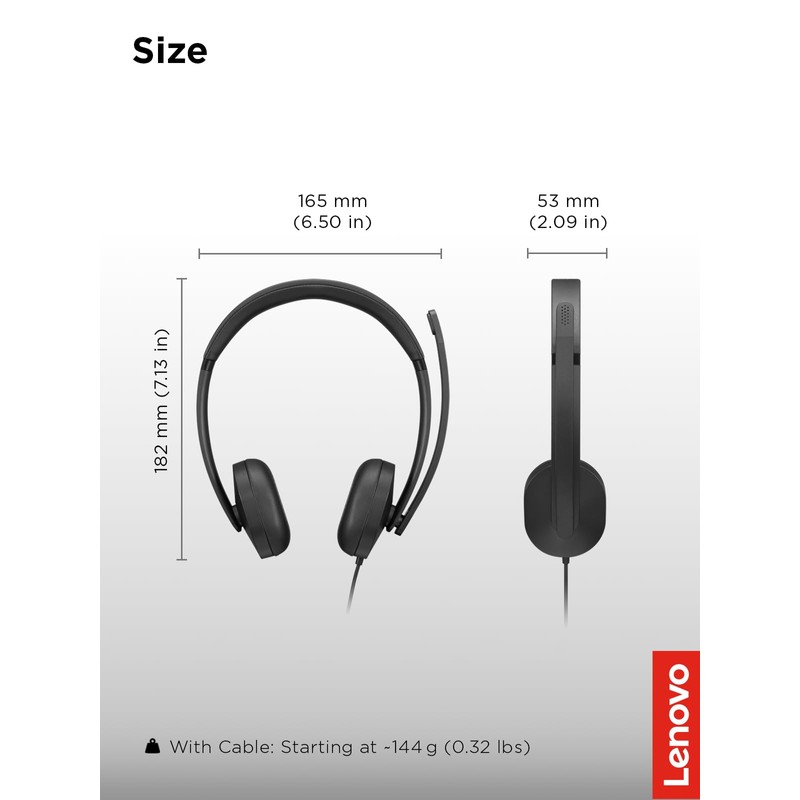 Lenovo Wired VoIP Headset 5000 per Teams, cuffie cablate USB-C