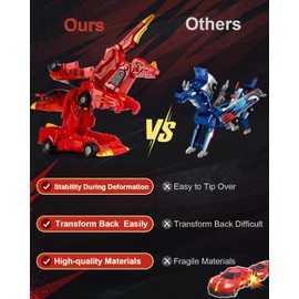 YTKIH Collision Transforming Dinosaur Car Toy, 2 in 1 Magnetic Cars that Transform into Dinosaur Toys for Kids, Fun Transformer Car Robot Toys Birthday Party Gift for Boys Girls, Red