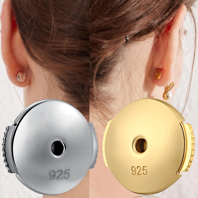 Earring Backs Gold for Stud 925 Sterling Silver Safety Locking