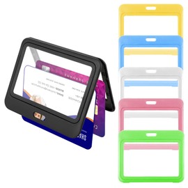 Oruola Pack of 6 Plastic Horizontal ID Card Holders with Double-Sided Transparent Window, ID Card Holder for Office, School, ID, Credit Cards, Proximity Keys, Driving Licences