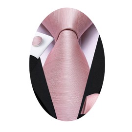 Hi-Tie Men 63inches Tie Set Extra Long Necktie Paisley Tie Pocket Suqare Cufflinks Big and Tall Men Tie,Blush Pink