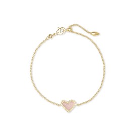 Kendra Scott Ari Heart Crystal Delicate Bracelet in 14k Gold-Plated Brass, Rose Quartz, Fashion Jewelry for Women
