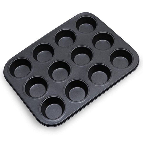 OMAREX Muffin Tin and Yorkshire Pudding Tray (12 Cup) Non-Stick Large Cupcake Trays Coal Metal Muffin Tins for Baking Brownies, Cupcake, Bun, Pie - Grey