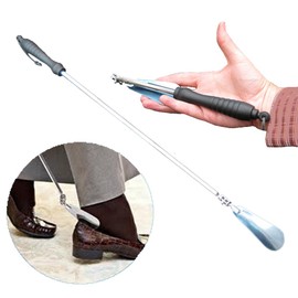 ArcMate Shoe Horn Telescoping Steel, Adjustable Length Shoehorn with Dual Pivoting and Tilting Heel Joint, Dressing Aid, Silver, 10" to 24" (15509)