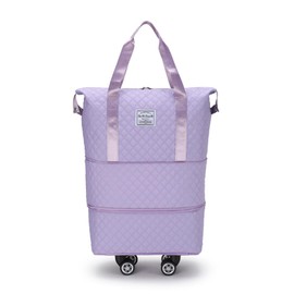 KEQIKAI Rolling Duffle Bag with Wheels, Expandable Travel Duffel Bag with Detachable Spinner Wheels & Wet Pocket, Large Waterproof Travel Tote Bags Carry On Overnight Bag Hospital Bag Purple