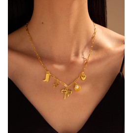 Cowboy Boot Necklace Cowgirl Charm Necklace for Women Western Necklace Bow Paperclip Necklace Country Concert Outfits Western Boho Jewelry Trendy Stuff