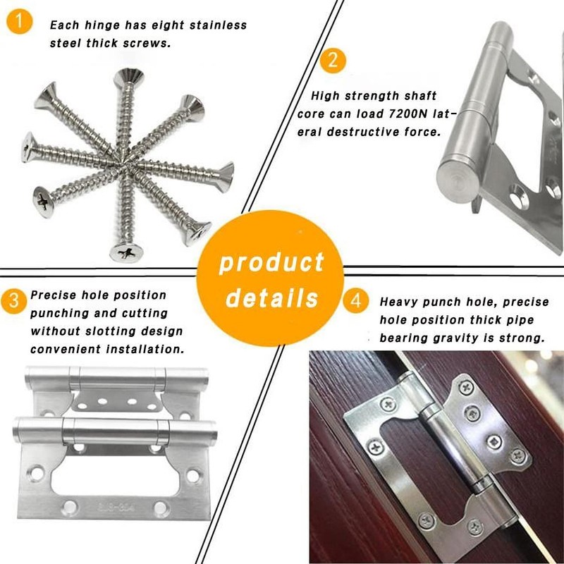 6 Pack Non-Mortise Door Hinges, 4 x 3 inch Stainless