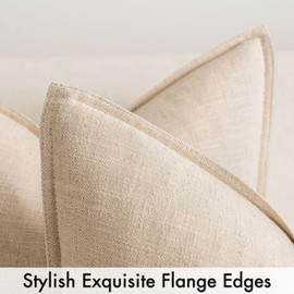 MIULEE Pack of 2 Linen Pillow Covers 18x18 Inch Natural Beige Farmhouse Soild Neutral Throw Pillow Covers Soft Accent Decorative Pillowcases Home Decors for Couch Sofa Cushion Living Room Bed