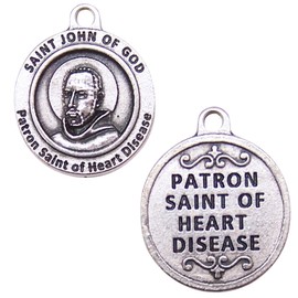 Wowser St. John Patron Saint of Heart Disease Silver Tone Medals, Religious Gift, Set of 2, 0.75 Inches
