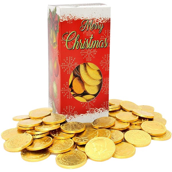 Fruidles Christmas Candy Stocking Stuffers, Milk Chocolate Half Dollar Gold Coins, Chocolate Candy, Christmas Candy Bulk 1Lb Box (Single)