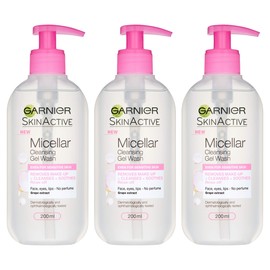 Garnier Micellar Gel Face Wash Sensitive Skin, Soothing Face and Eye Make-Up Remover and Cleanser 200 ml Pack of 3