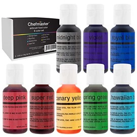 Chefmaster - Airbrush Food Coloring - 8 Color Pack - Vibrant and Fade-Resistant Sheen - Works With Any Airbrush Tool to Achieve Amazing Effects and Designs - Made in the USA