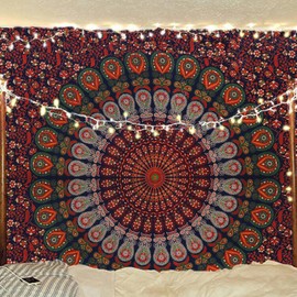 Indian hippie Bohemian psychedelic peacock mandala wall hanging bedding tapestry