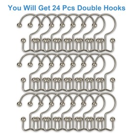 TOPROD 24 Pack Shower Curtain Hooks Rings, Double Sided Shower Hooks for Shower Curtain, Stainless Steel Shower Rings Rust Proof for Shower Curtain Rod Curtains, Free Gliding, Brushed Nickel