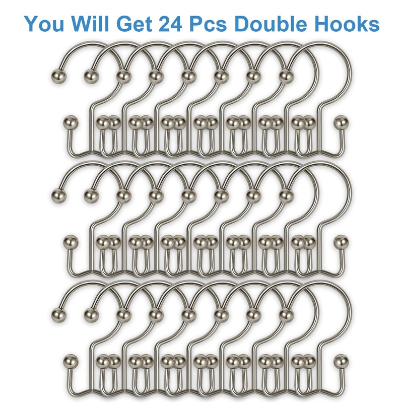 TOPROD 24 Pack Shower Curtain Hooks Rings, Double Sided Shower