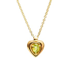 Gempires Birthstone Heart Pendant Necklace August Peridot Pear Gemstone Locket Gold Plated Dainty Jewelry Hypoallergenic Elegant Keepsake Gift for Women Timeless Jewelry Piece