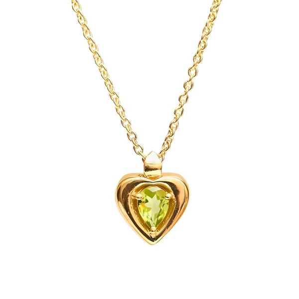 Gempires Birthstone Heart Pendant Necklace August Peridot Pear Gemstone Locket