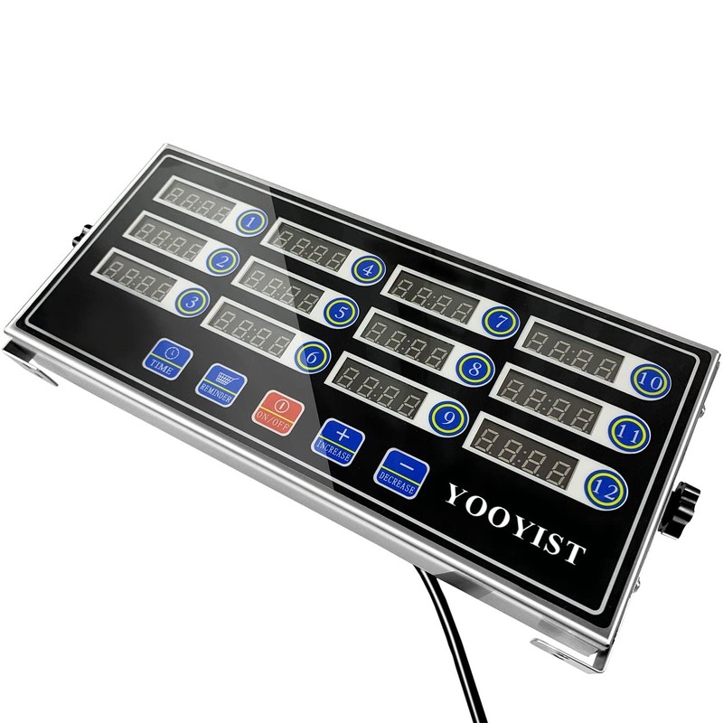 YOOYIST Commercial Kitchen Timers 12 Channel Stainless Steel LED Digital